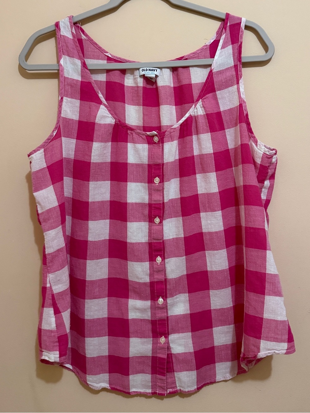 Old Navy Hot Pink and White Gingham Button-Front Tank
